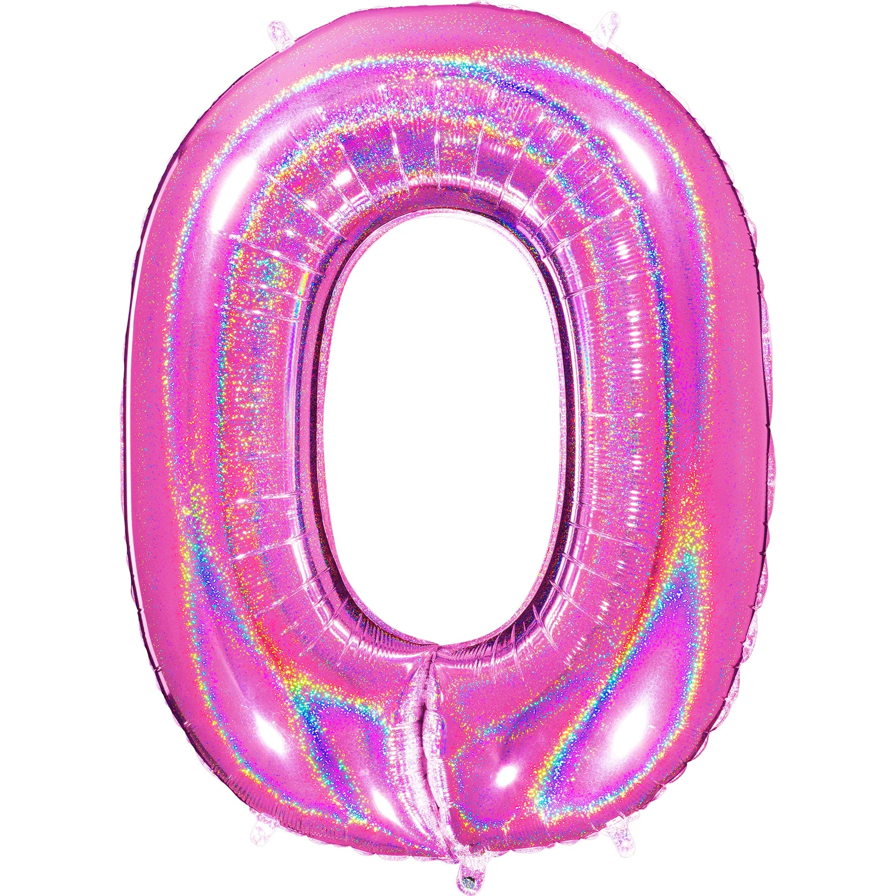 40" (34" Inflated) Number "0" Fucshia Glitter Holographic Balloons