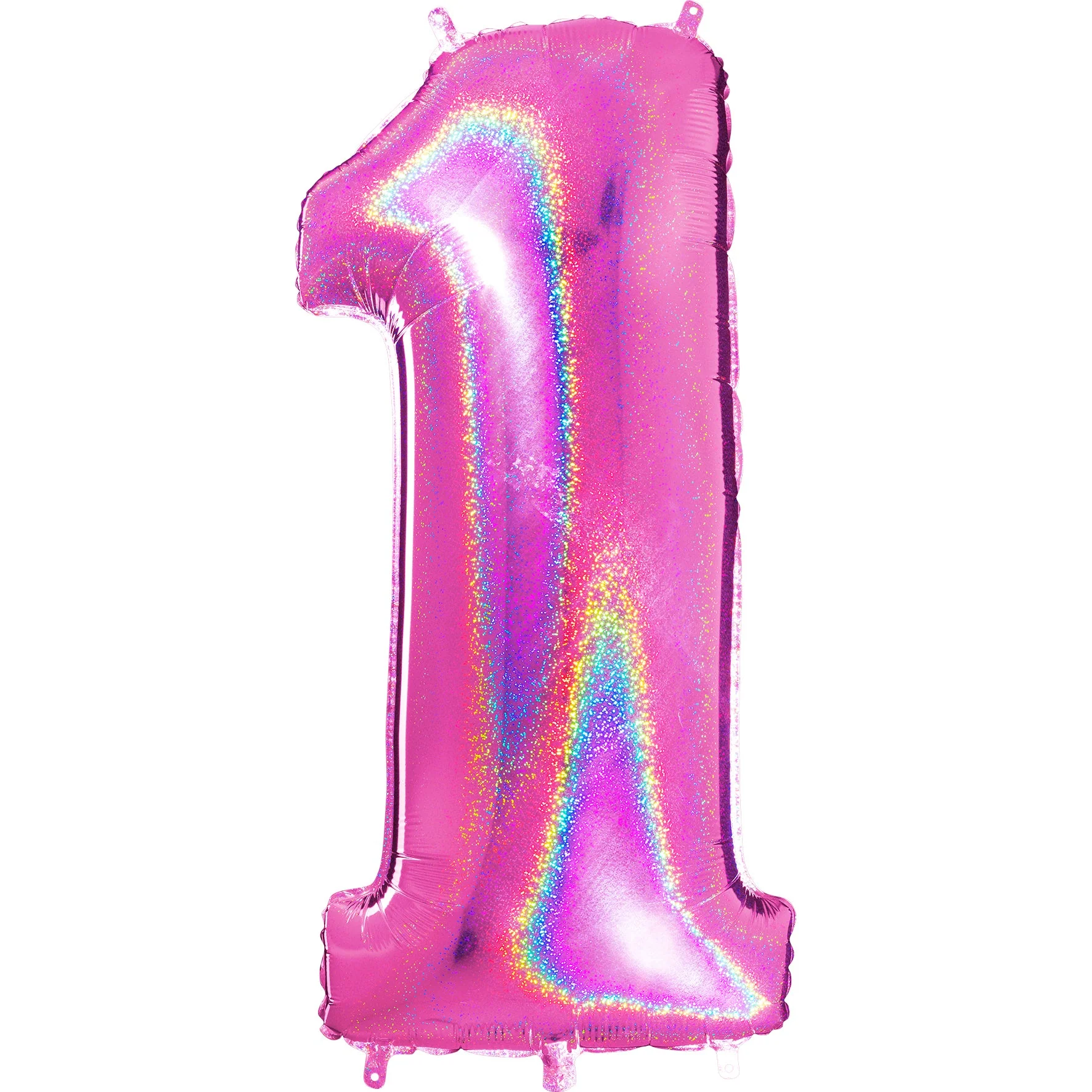 40" (34" Inflated) Number "1" Fucshia Glitter Holographic Balloons