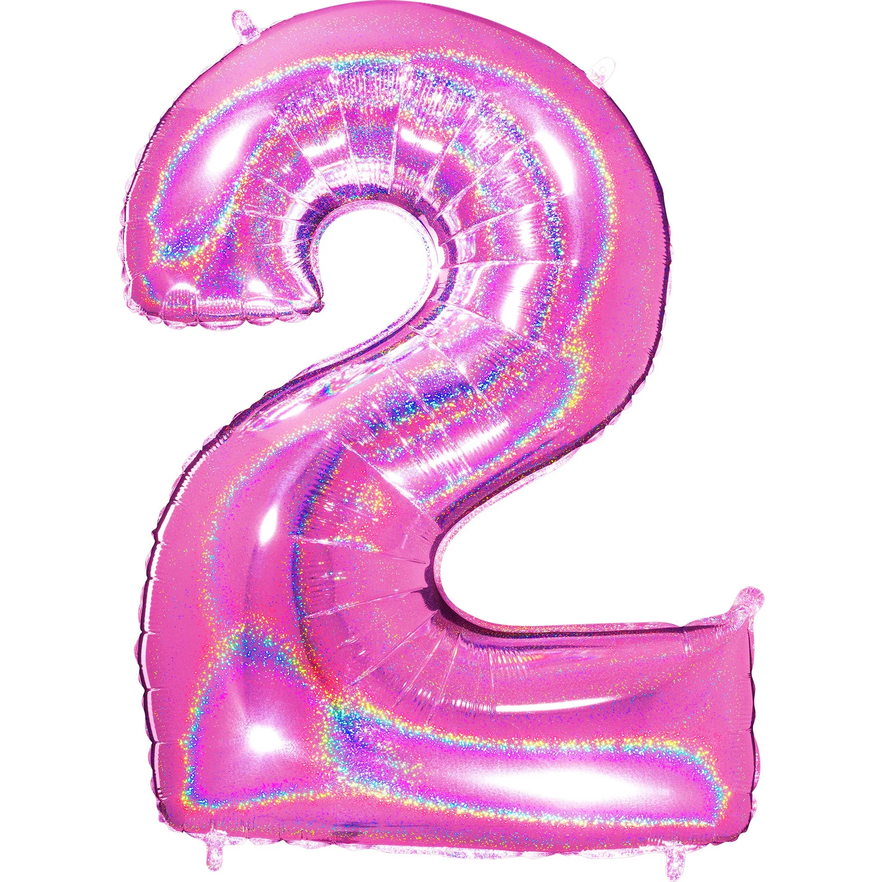 40" (34" Inflated) Number "2" Fucshia Glitter Holographic Balloons