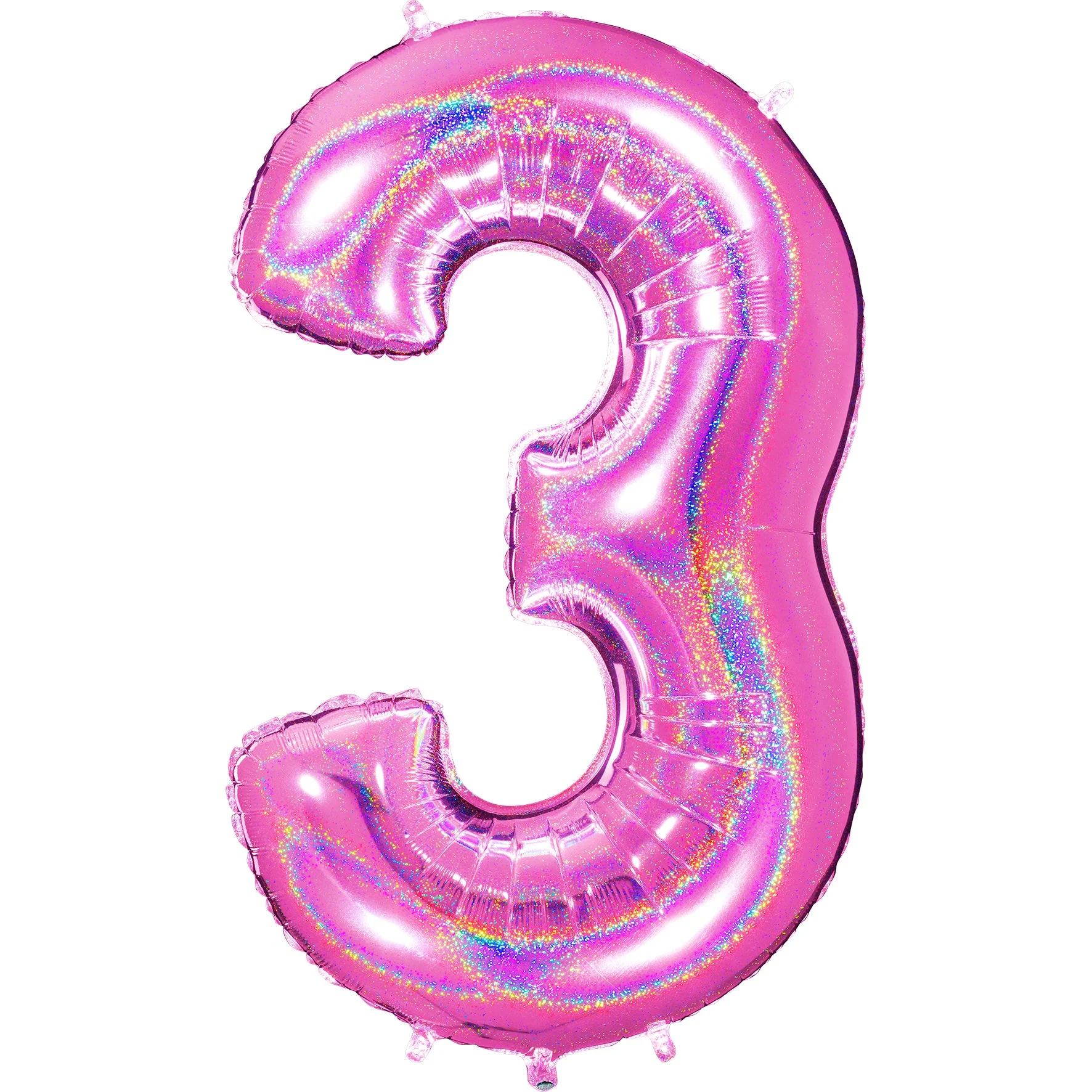 40" (34" Inflated) Number "3" Fucshia Glitter Holographic Balloons