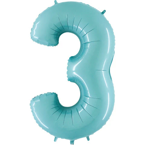 40" (34" Inflated) Megaloon Foil Shape Number 3 Baby Blue Balloon