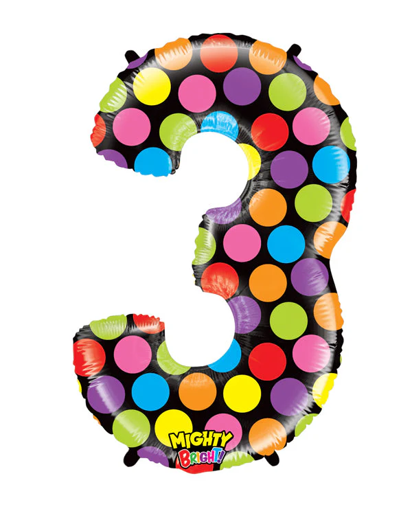 40" (34" Inflated) Mighty Bright Shape Polybagged Number 3 Balloon