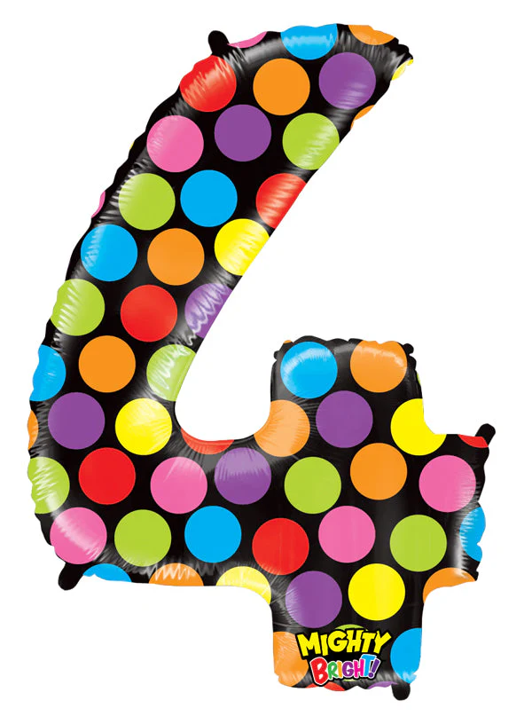 40" (34" Inflated) Mighty Bright Shape Polybagged Number 4 Balloon