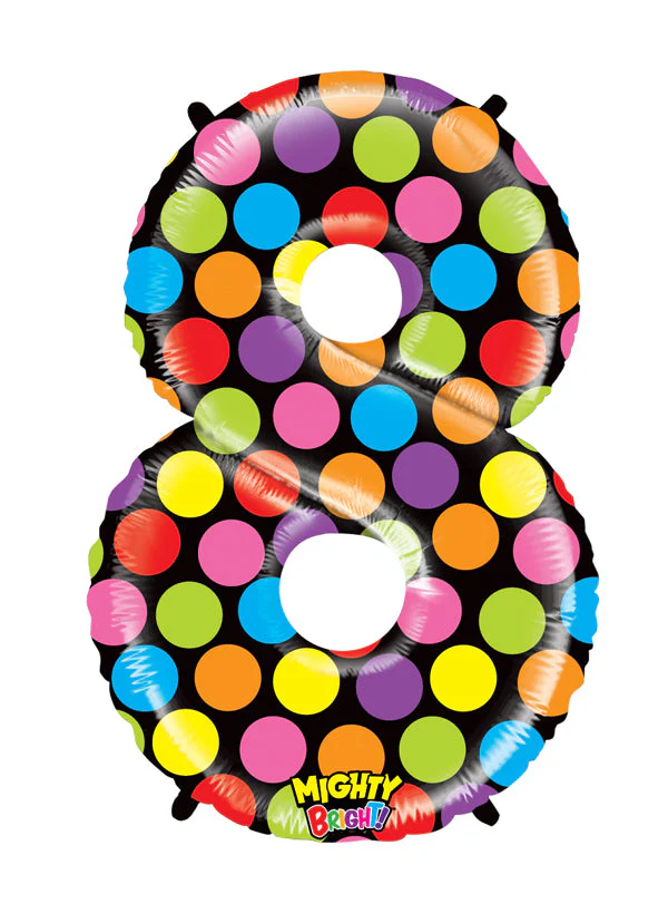 40" (34" Inflated) Mighty Bright Shape Polybagged Number 8 Balloon