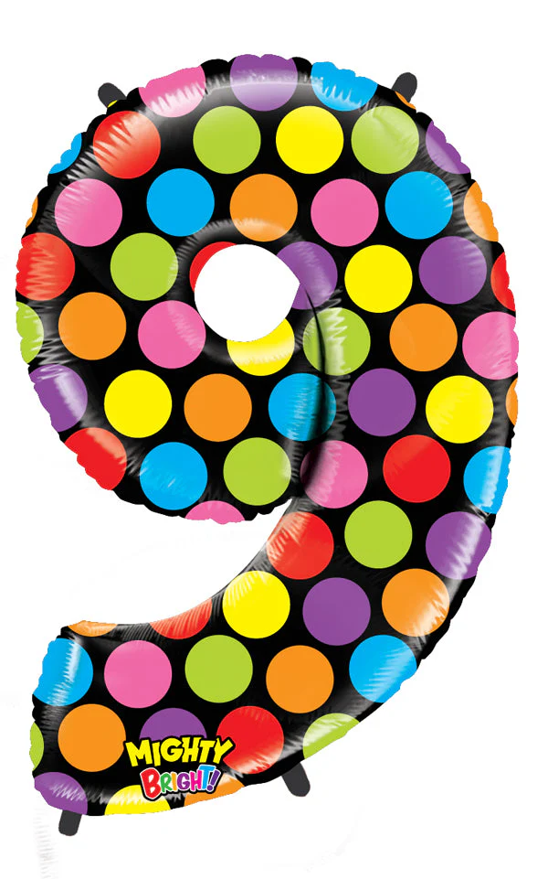 40" (34" Inflated) Mighty Bright Shape Polybagged Number 9 Balloon