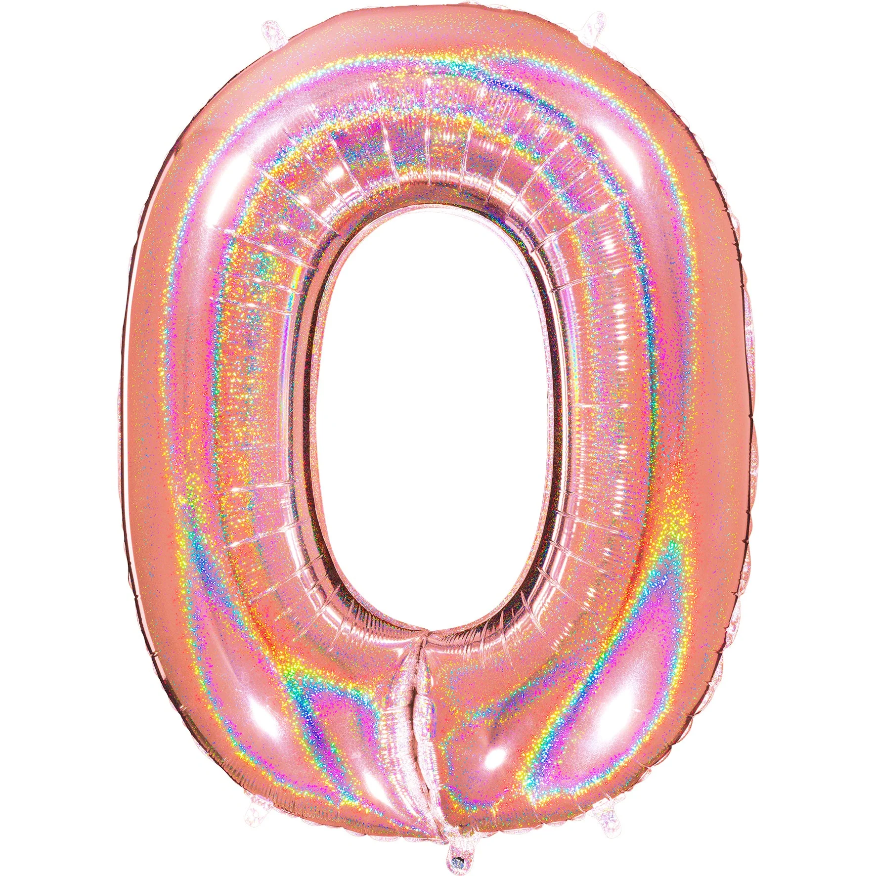 40" (34" Inflated) Number "0" Rose Gold Glitter Holographic Balloons