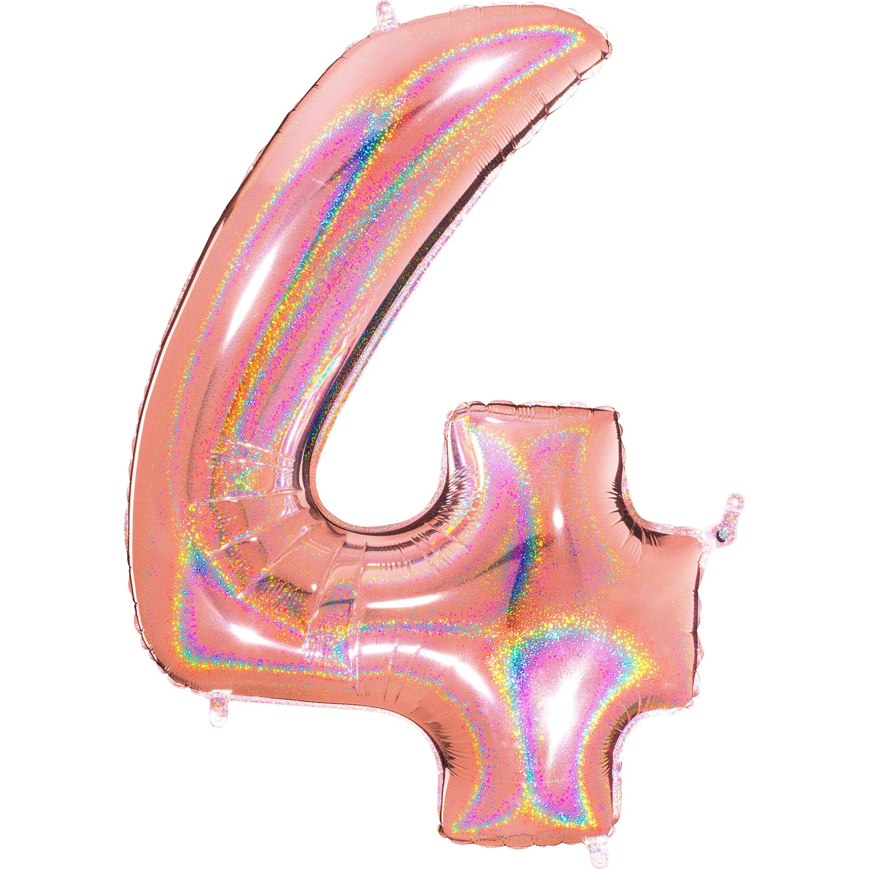 40" (34" Inflated) Number "4" Rose Gold Glitter Holographic Balloons