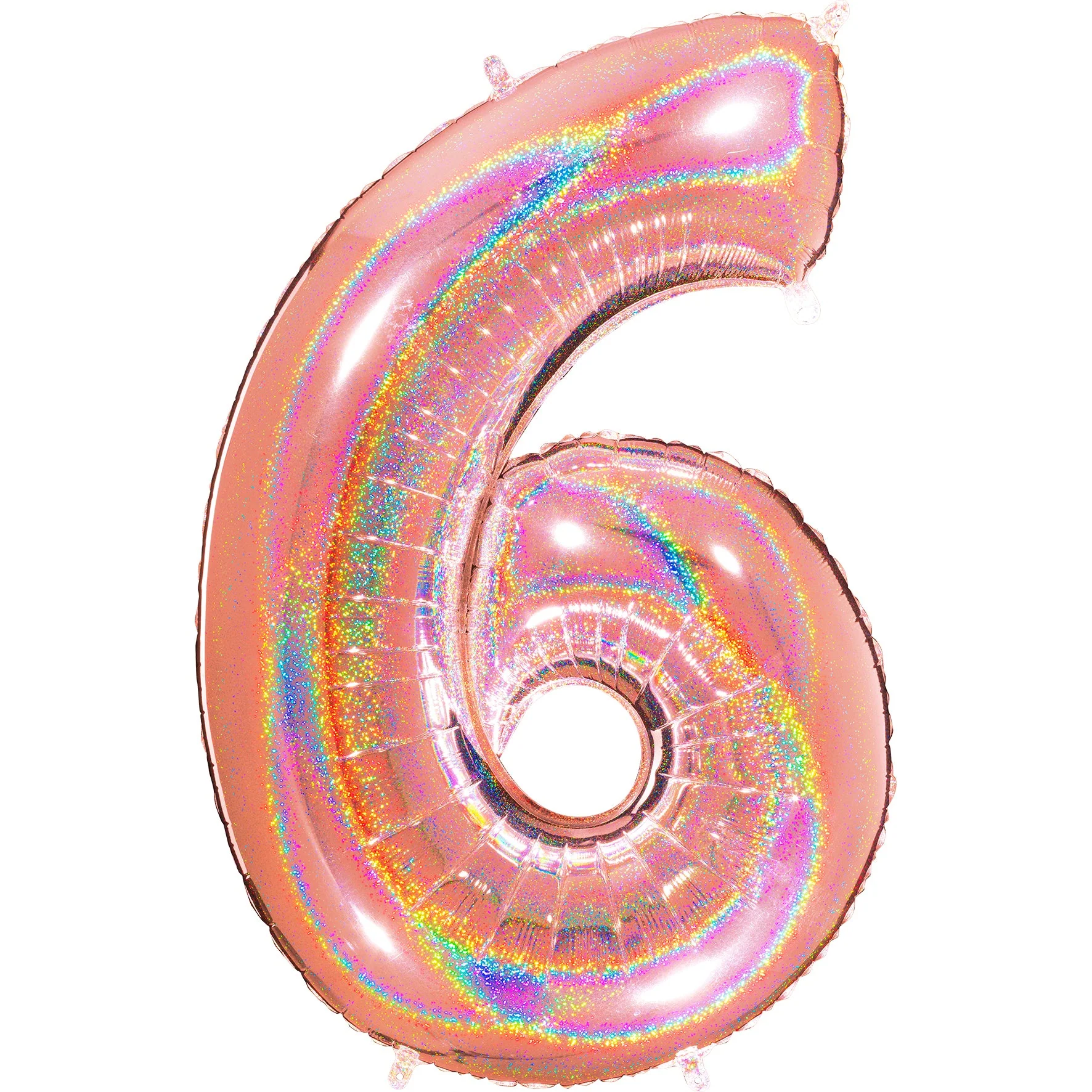40" (34" Inflated) Number "6" Rose Gold Glitter Holographic Balloons