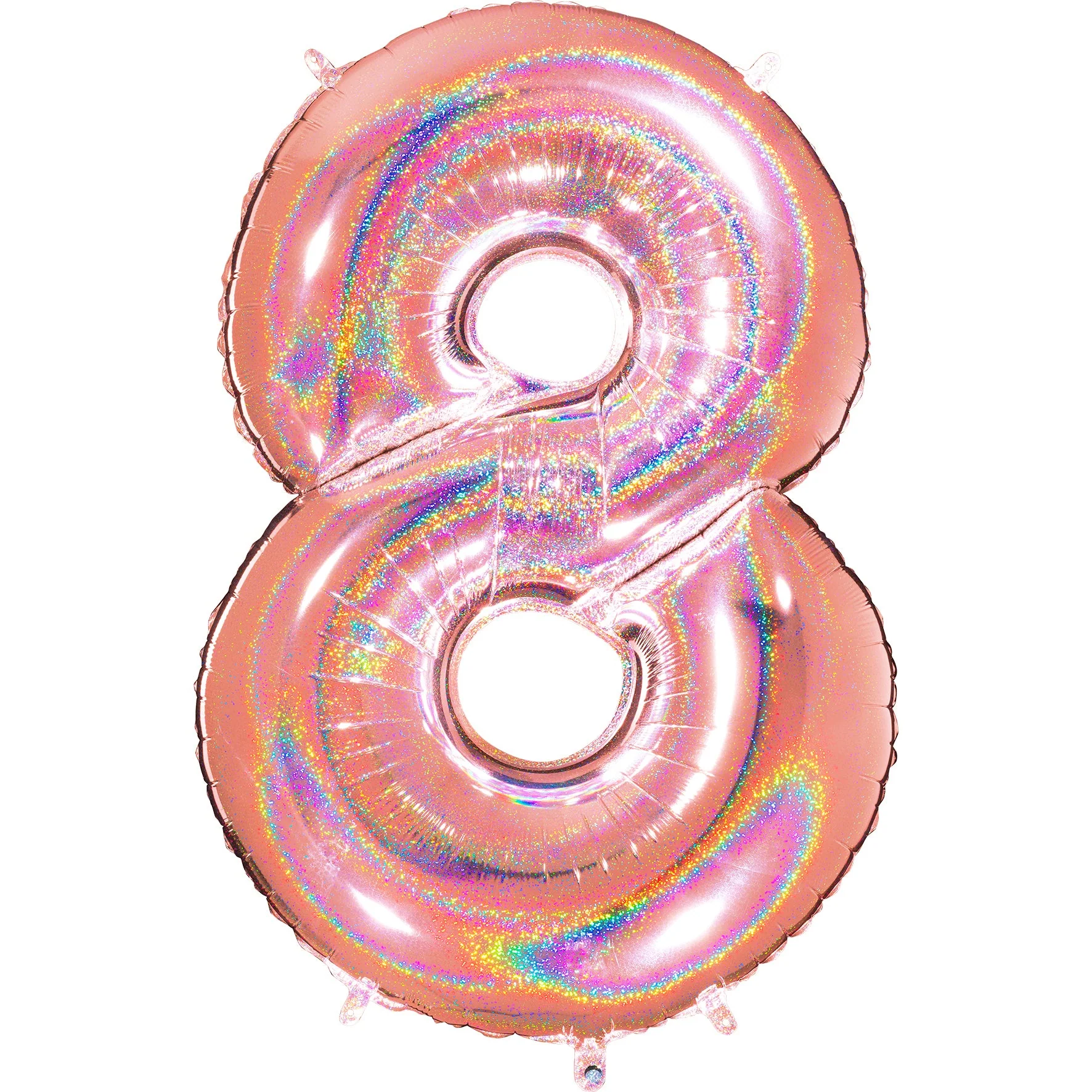 40" (34" Inflated) Number "8" Rose Gold Glitter Holographic Balloons