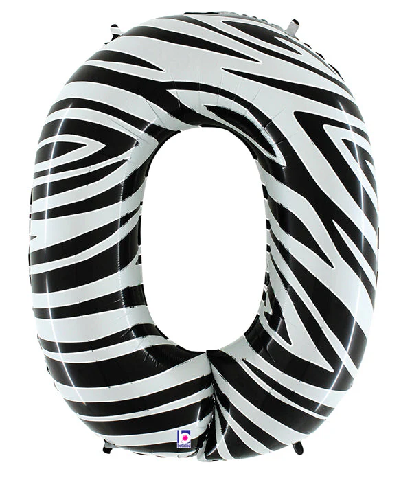 40" (34" Inflated) Zebra Foil Shape Polybagged Number 0 Balloon