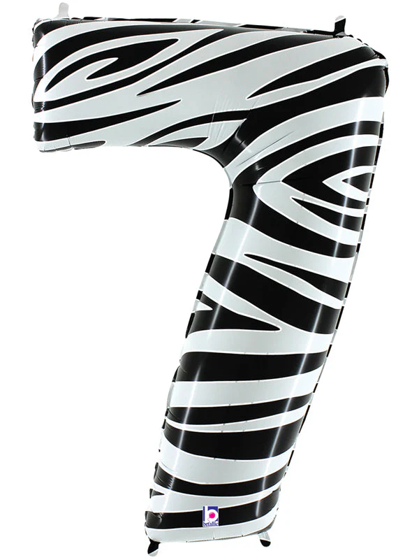 40" (34" Inflated) Zebra Foil Shape Polybagged Number 7 Balloon