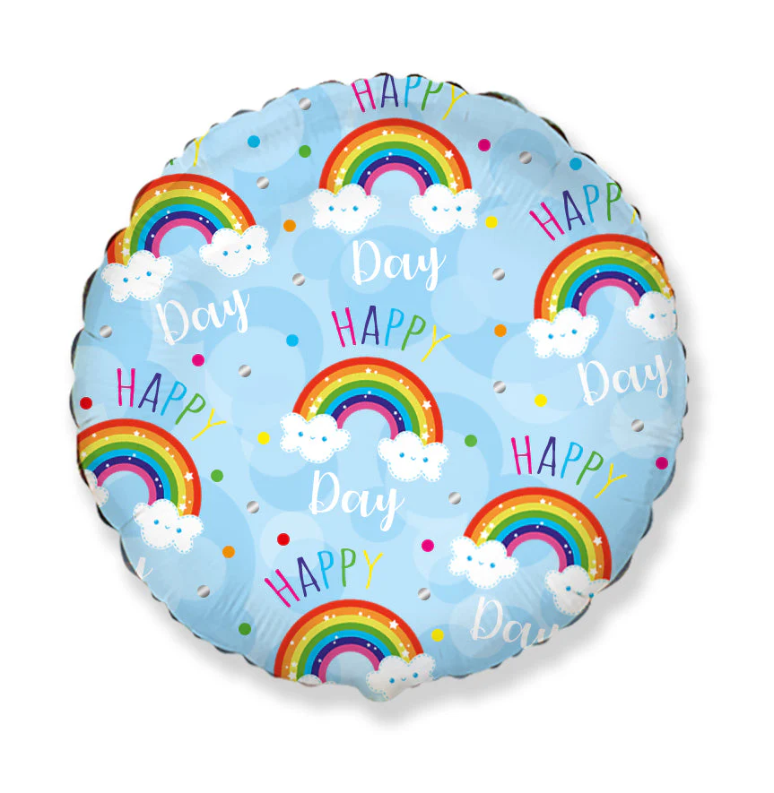 18" Round Happy Day Rainbow Blue Foil Balloon