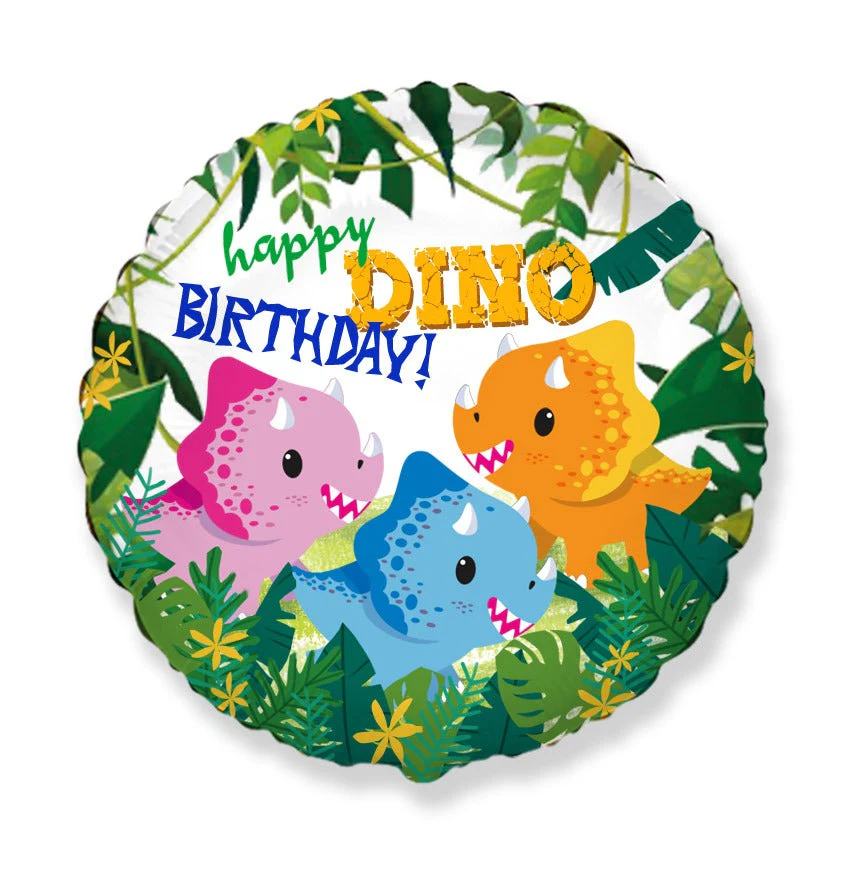 18" Round Happy Birthday Triceratops Foil Balloon