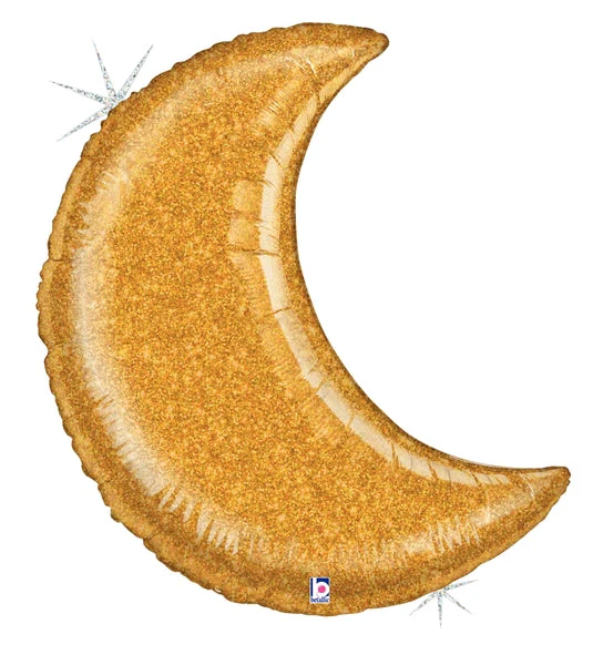 42" Holographic Shape Glitter Moon - Gold Foil Balloon