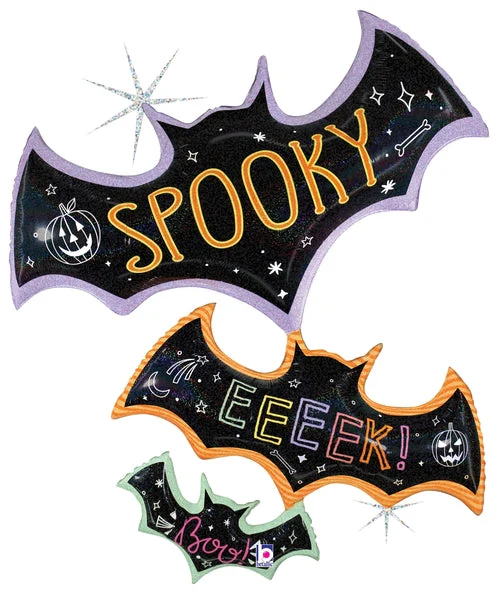 42" Glitter Holographic Shape Spooky Pastel Bat Trio Foil Balloon
