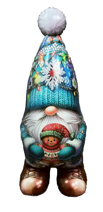 42" Standing Airfill Only Christmas Gnome Blue Foil Balloon
