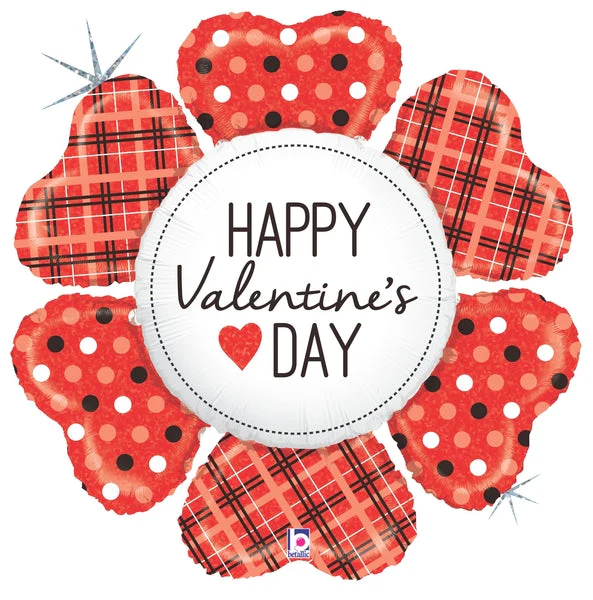 43" Holographic Shape Valentine Heart Flower Plaid Balloon