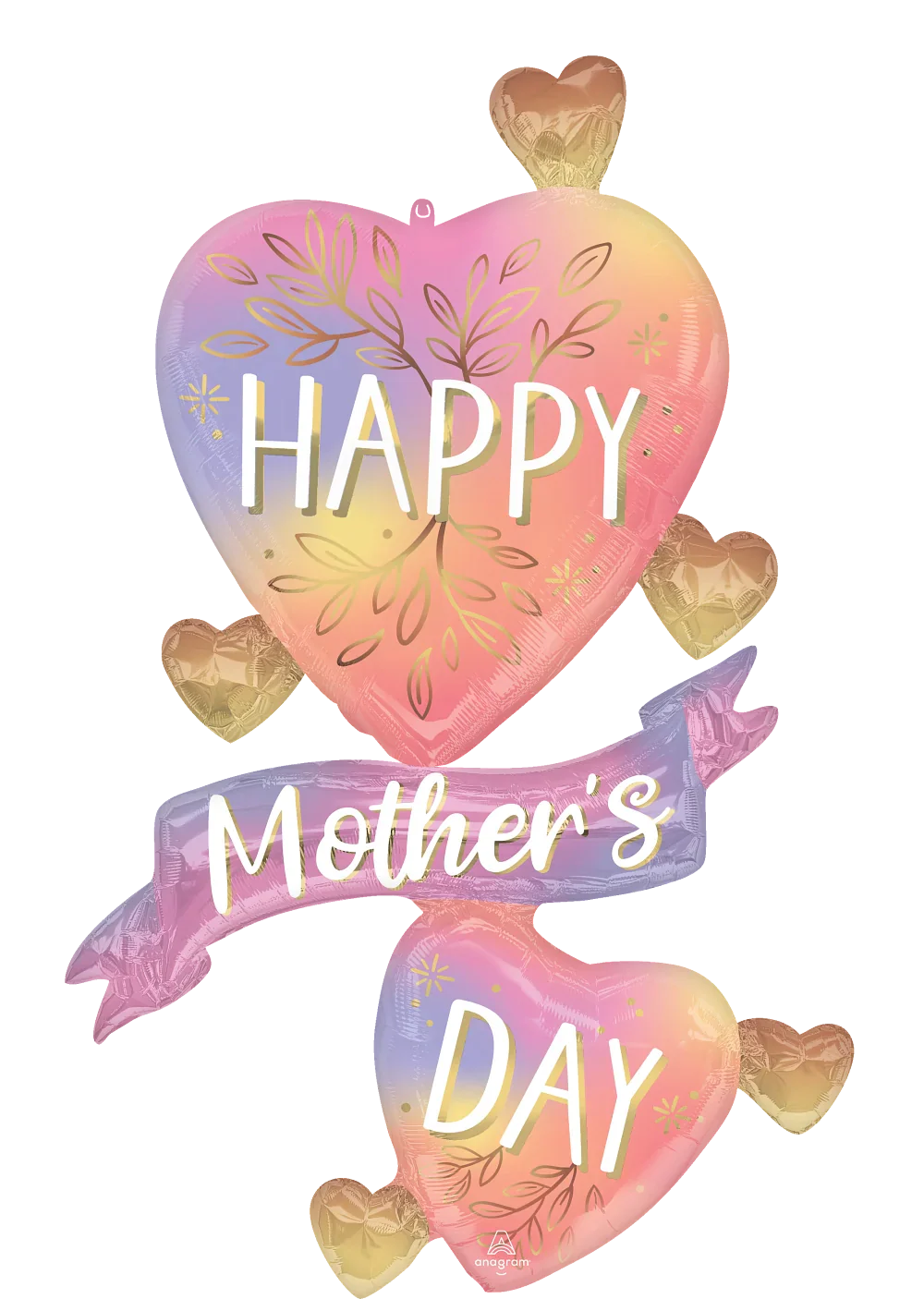 49" Multi Balloon Happy Mother's Day Botanical Traces Hearts Foil Balloon