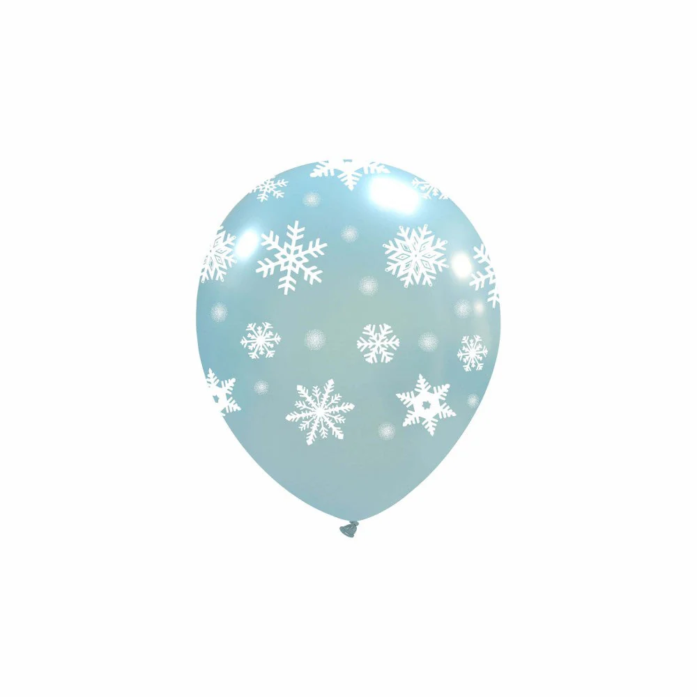 5" Icy Snowflakes Sky Blue All Around (100 Per Bag) Cattex Brand Printed Latex Balloons
