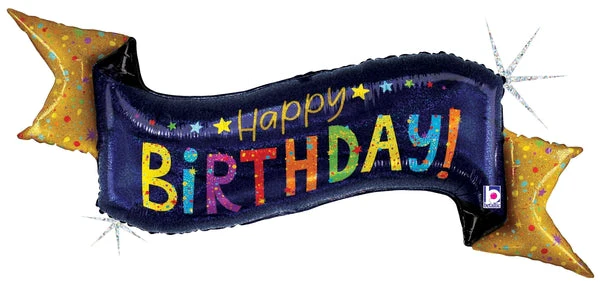 51" Foil Shape Holographic Navy Birthday Banner Foil Balloon