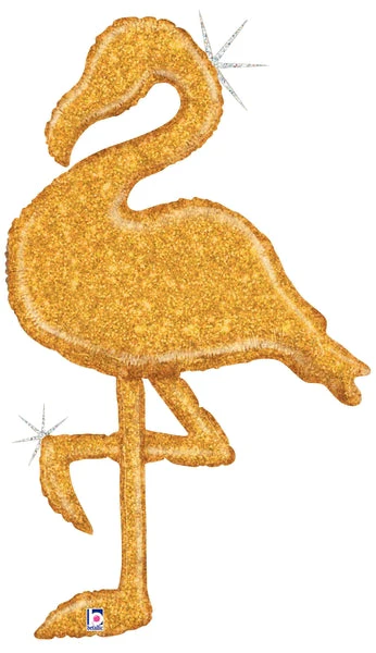 53" Holographic Gold Glitter Flamingo Foil Balloon