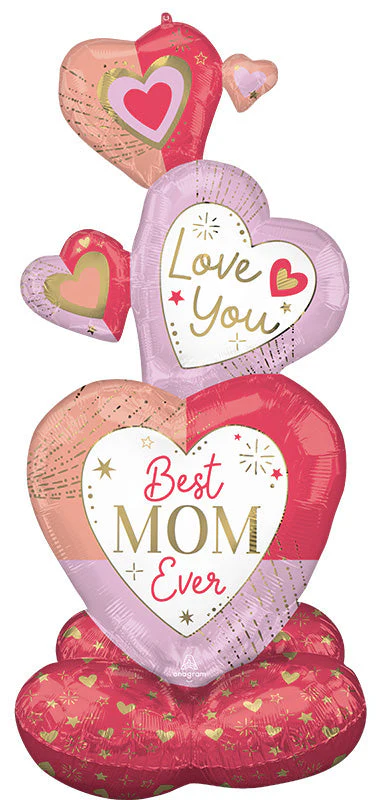55" Airloonz Consumer Inflatable Colorful Mom Stacked Hearts Foil Balloon