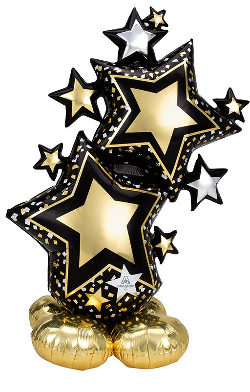 59" Airfill Only Airloonz Consumer Inflatable Star Cluster Black & Gold Foil Balloon