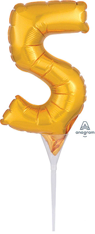 6" Airfill Only Micro Number Cake Topper Gold Number 5 Balloon