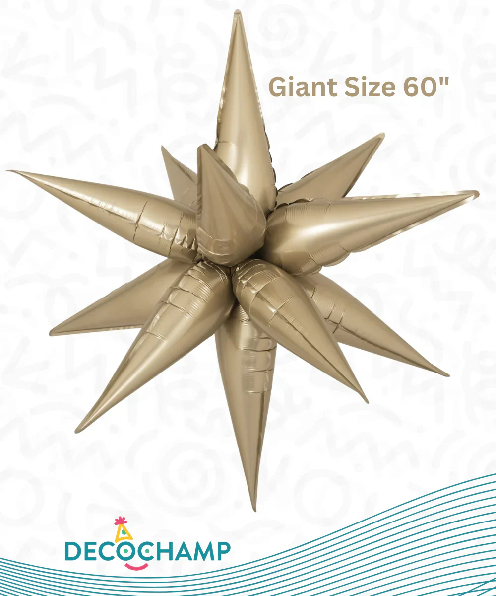 60" Airfill Decor Only Giant Decochamp Brand Starburst Champagne Foil (12 Piece Kit) Balloon