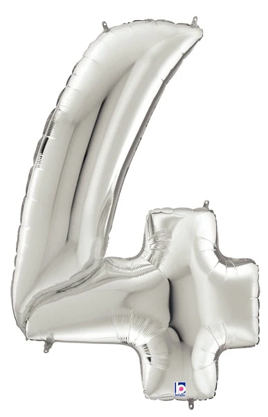 64" Foil Shaped Gigaloon Balloon Packaged Number 4 Silver