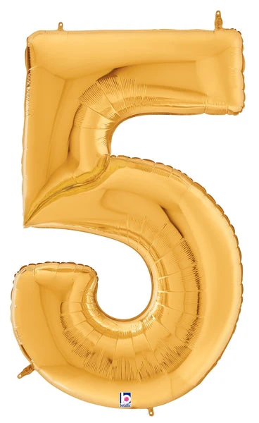 64" Foil Shaped Gigaloon Balloon Packaged Number 5 Gold
