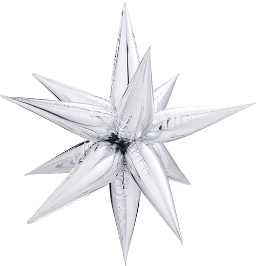 26" Airfill Decor Only Decochamp Brand Starburst Silver Foil (12 Piece Kit) Balloon