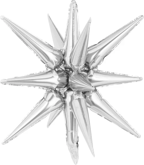 22" Airfill Decor Only Decochamp Brand Starburst Silver Foil (One Piece) Balloon