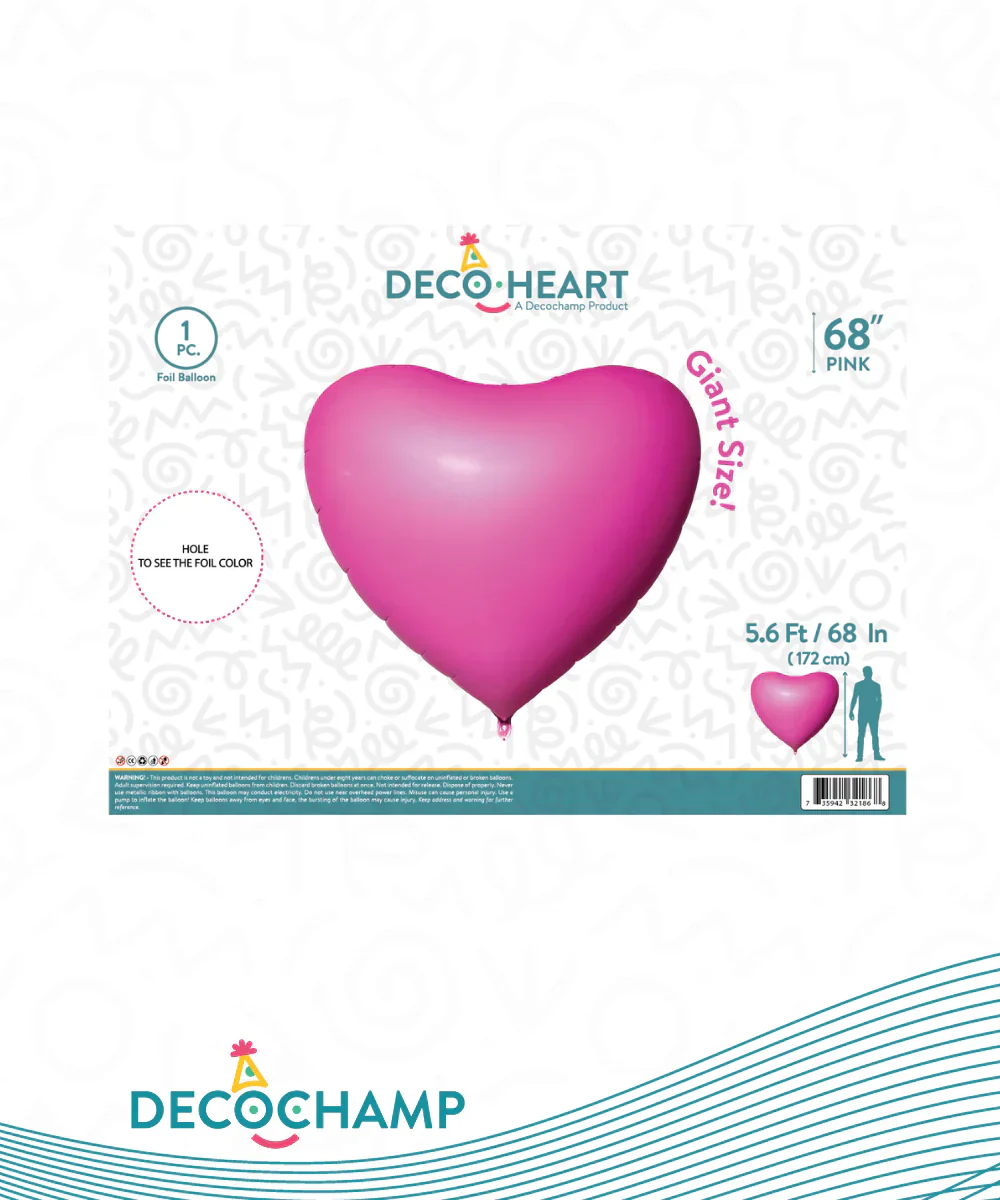 68" Supersize Decochamp Decoheart Pink Foil Balloon - Image 2