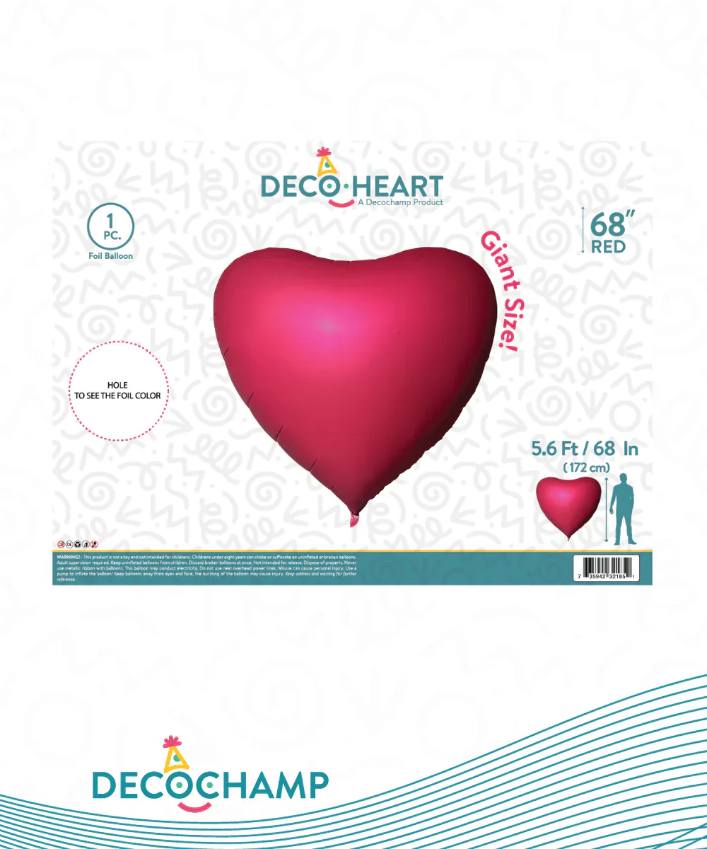 68" Supersize Decochamp Decoheart Red Foil Balloon - Image 2