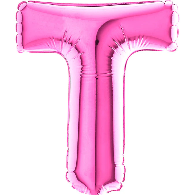 7" Airfill Only (Sticks Sold Separately) (requires heat sealing) Letter T Fuschia Foil Balloon