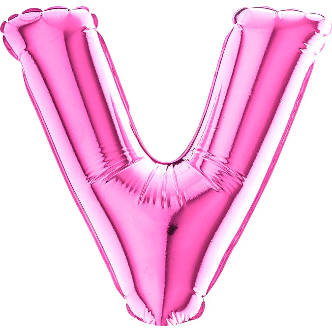 7" Airfill Only (Sticks Sold Separately) (requires heat sealing) Letter V Fuschia Foil Balloon
