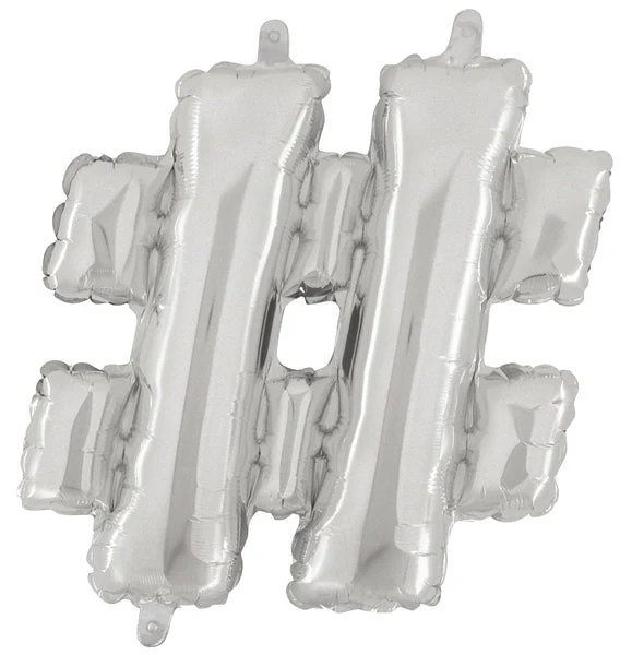 7" Airfill Only (Sticks Sold Separately) (requires heat sealing) Megaloon Jr. Letter Balloons Hashtag Silver