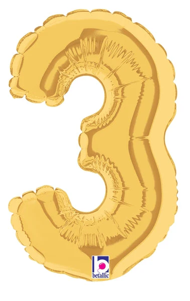 7" Airfill Only (Sticks Sold Separately) (requires heat sealing) Megaloon Jr. Number Balloon 3 Gold