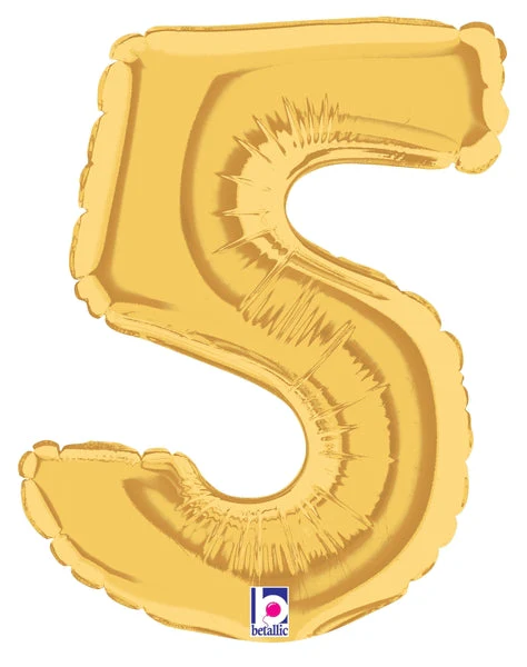 7" Airfill Only (Sticks Sold Separately) (requires heat sealing) Megaloon Jr. Number Balloon 5 Gold