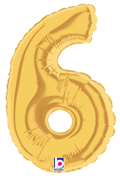 7" Airfill Only (Sticks Sold Separately) (requires heat sealing) Megaloon Jr. Number Balloon 6 Gold