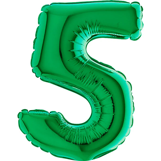 7" Airfill Only (Sticks Sold Separately) (requires heat sealing) Number Balloon 5 Green