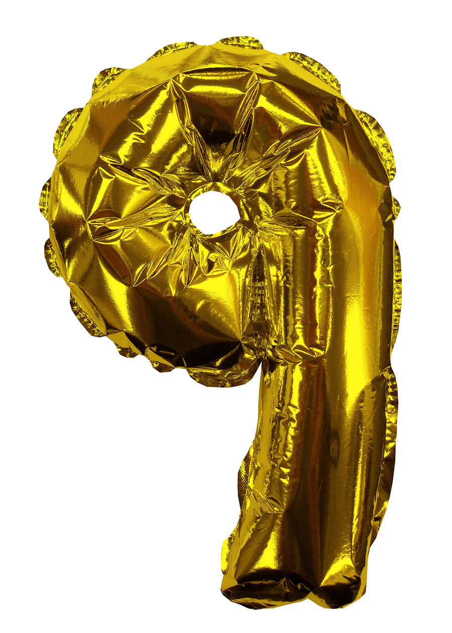 8" Airfill Only (Sticks Sold Separately) Gold #9 Shape Self Sealing Valve Foil Balloon