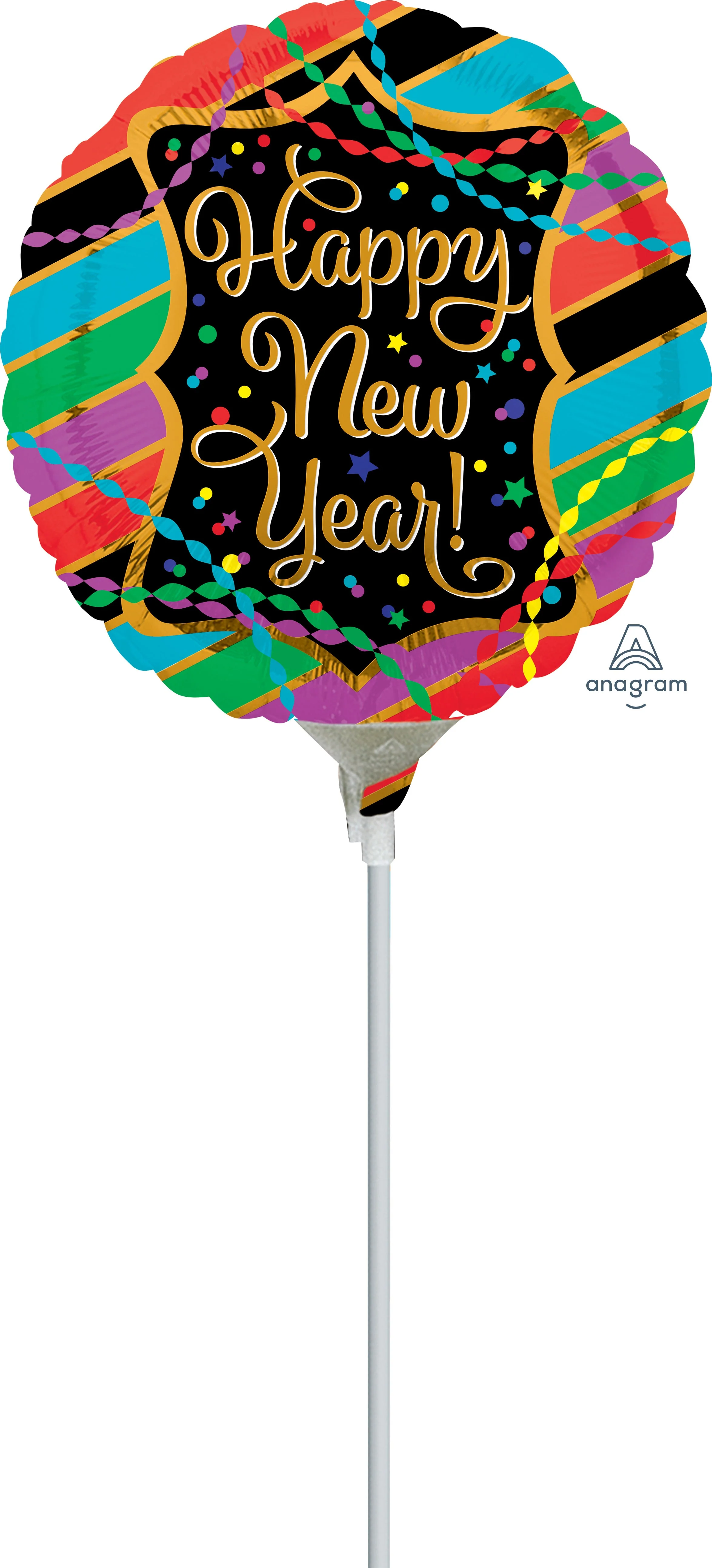 9 Airfill Only (Sticks Sold Separately) Happy New Years Streamers & Stripes Balloon