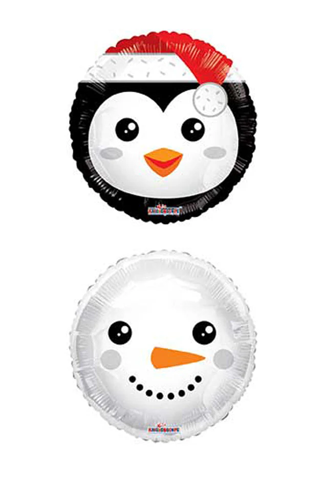 9" Airfill Only Snowman and Penguin Front/Back Foil Balloon