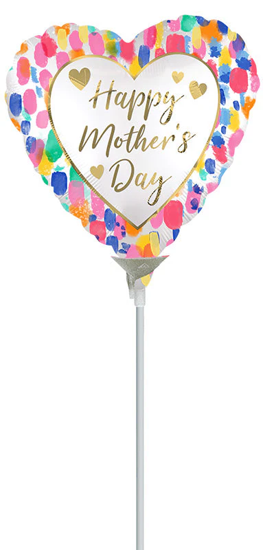 9" Airfill Only (Sticks Sold Separately) Satin Happy Mother's Day Colorful Watercolor Foil Balloon