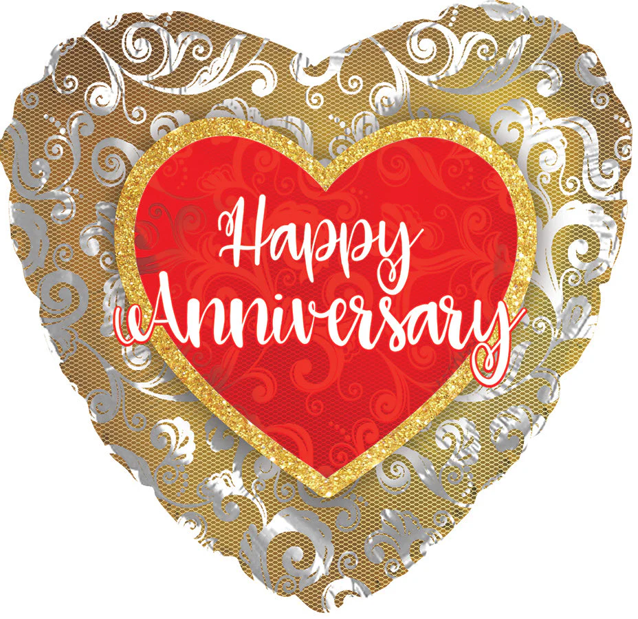 9" Airfill Only (Sticks Sold Separately) Anniversary Silver Lace Foil Balloon