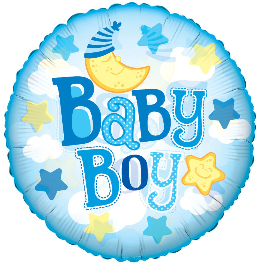 9" Airfill Only (Sticks Sold Separately) Baby Boy Moon Clear View Balloon