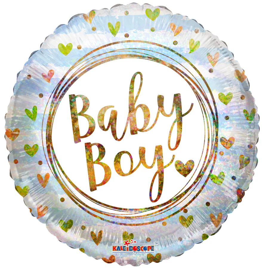 9" Airfill Only (Sticks Sold Separately) Baby Boy Ring And Hearts Holographic Foil Balloons