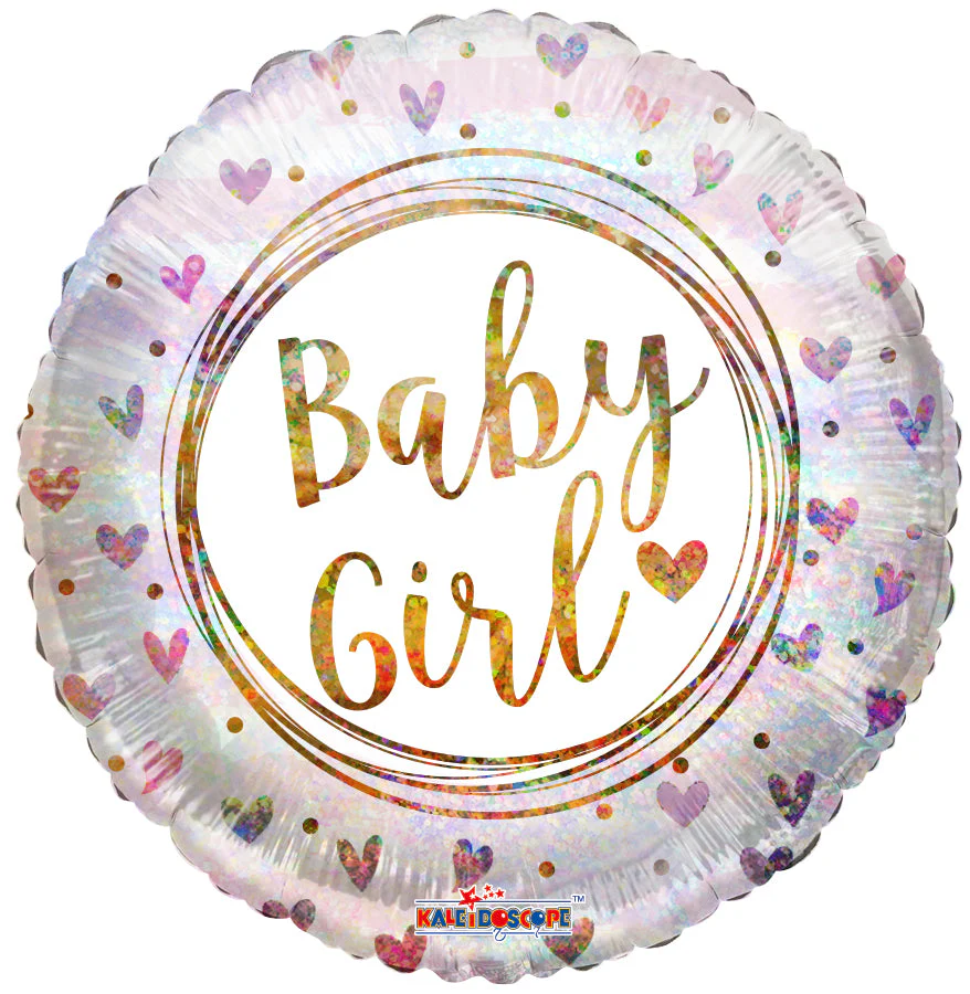 9" Airfill Only (Sticks Sold Separately) Baby Girl Ring And Hearts Holographic Foil Balloons